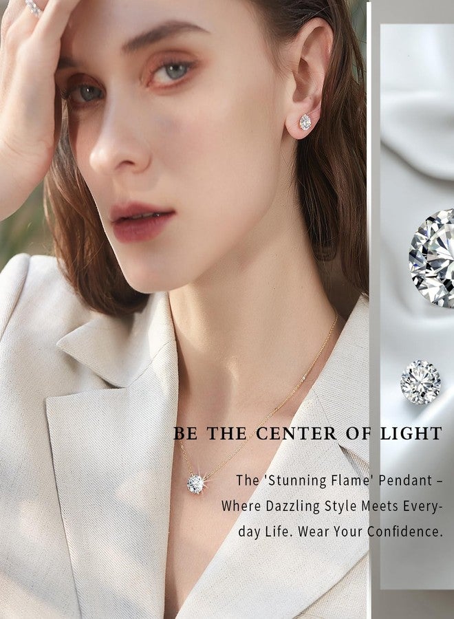 Raneecoco STUNNING FLAME 18K Yellow Gold Plated Sterling Silver Cubic Zirconia Necklace for Women | 2ct Simulated Diamond | Round CZ Solitaire Dainty Pendant Necklace, 16+2" Chain - Image 2